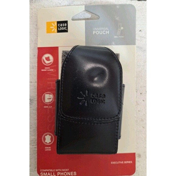 Vintage Case Logic Universal Small Phone Leather Pouch Black With Belt Hook - Picture 1 of 4